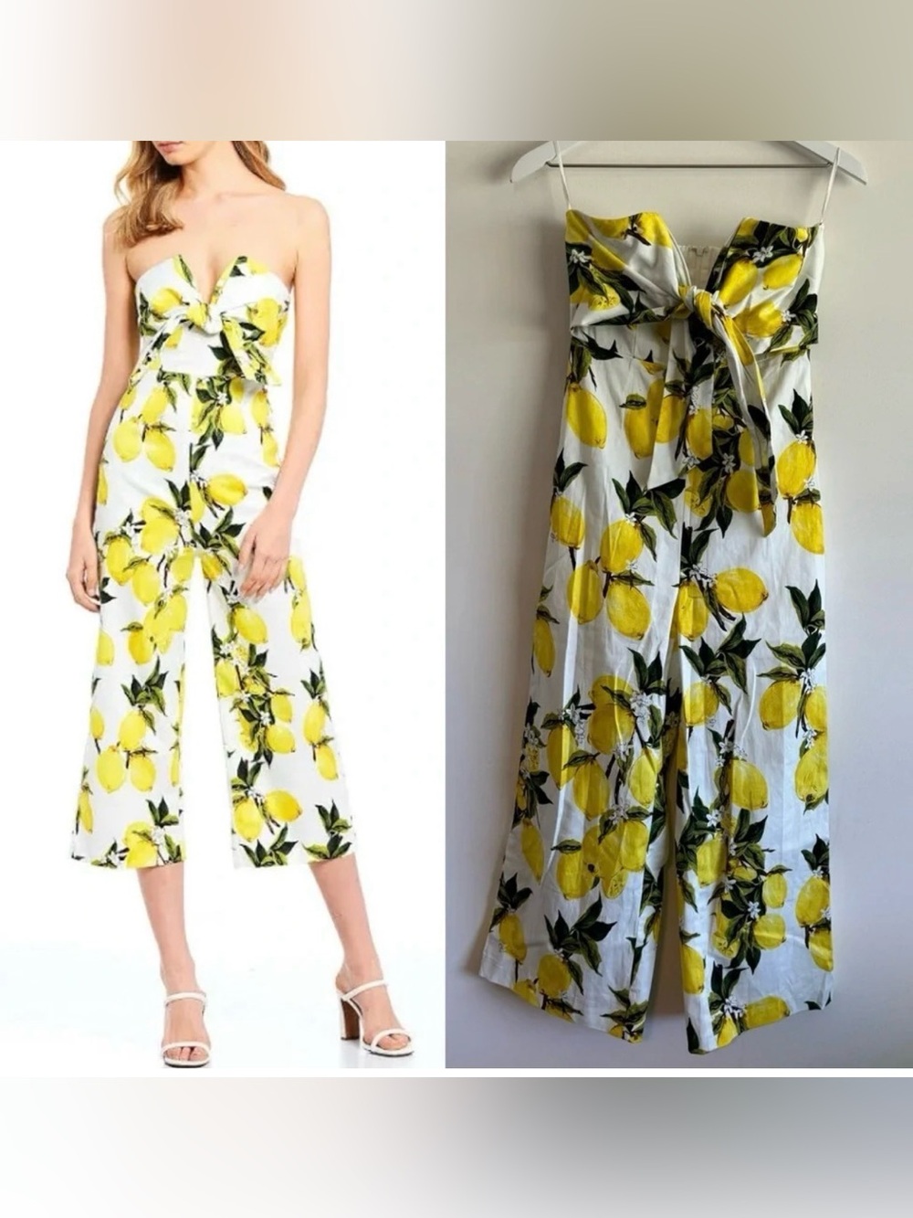 English Factory Lemon Print Tie Strapless Jumpsuit size small